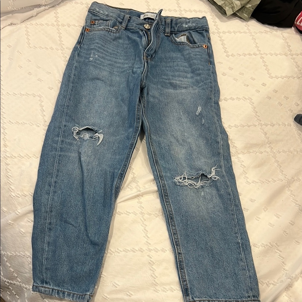 Zara Blue Distressed Girls Straight-Leg Jeans size 9